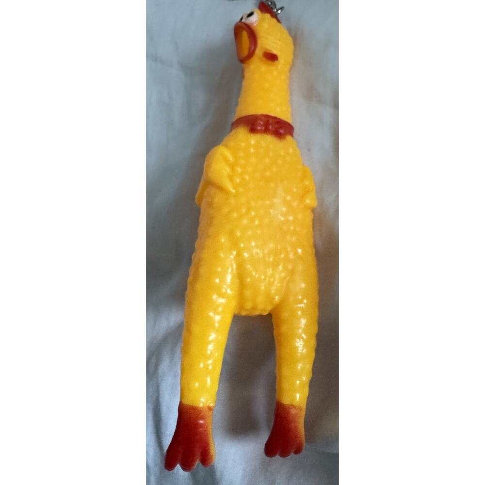 Squeaky Chicken Keychain 6.5in Yellow Novelty Gag Prank Toy New - Picture 4 of 4